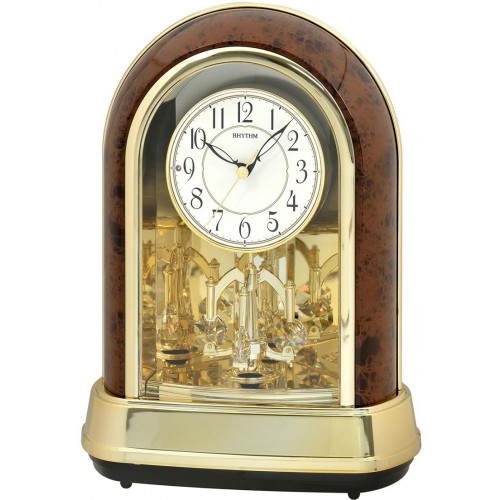 Rhythm Contemporary Motion Clock 30 Melodies & 6 X-mas Songs,Hourly Melody Automatic Melody Silencer By Sensor,Rotating Pendulum,Monitor Switch,Volume Control Switch Gold Color